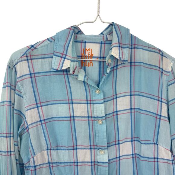 J McLaughlin Button Up Shirt Size 4 Blue Plaid Cotton Long Sleeve Classic - Picture 2 of 9